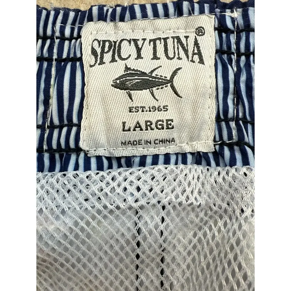 New Men's Spicy Tuna Navy Blue Colorful Anchors Design Swim Shorts Trunks Size L